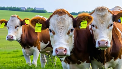 Newsletter signup illustration featuring smart cattle ear-tags on cows
